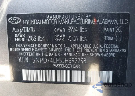 2018 Hyundai Elantra Se z USA, uszkodzony, nr VIN 5NPD74LF5JH392238